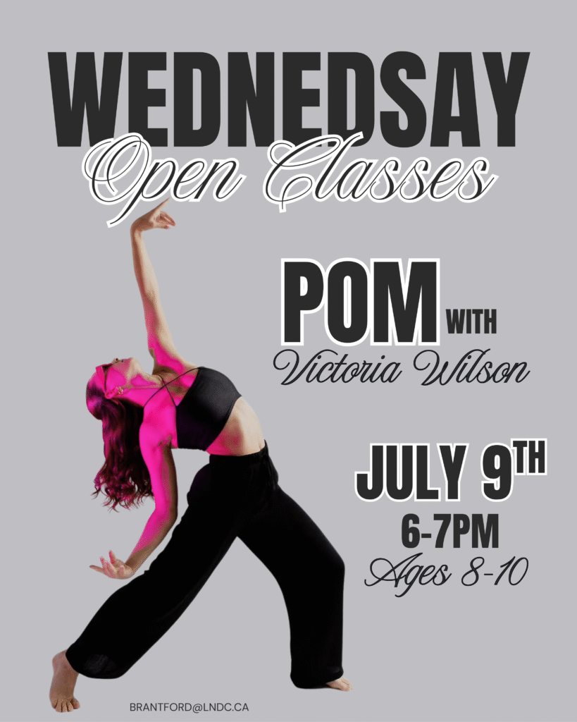 Wednesday open class descriptions: Pom class, July 9, 6-7 p.m. for dancers ages 8-10, taught by Victoria Wilson